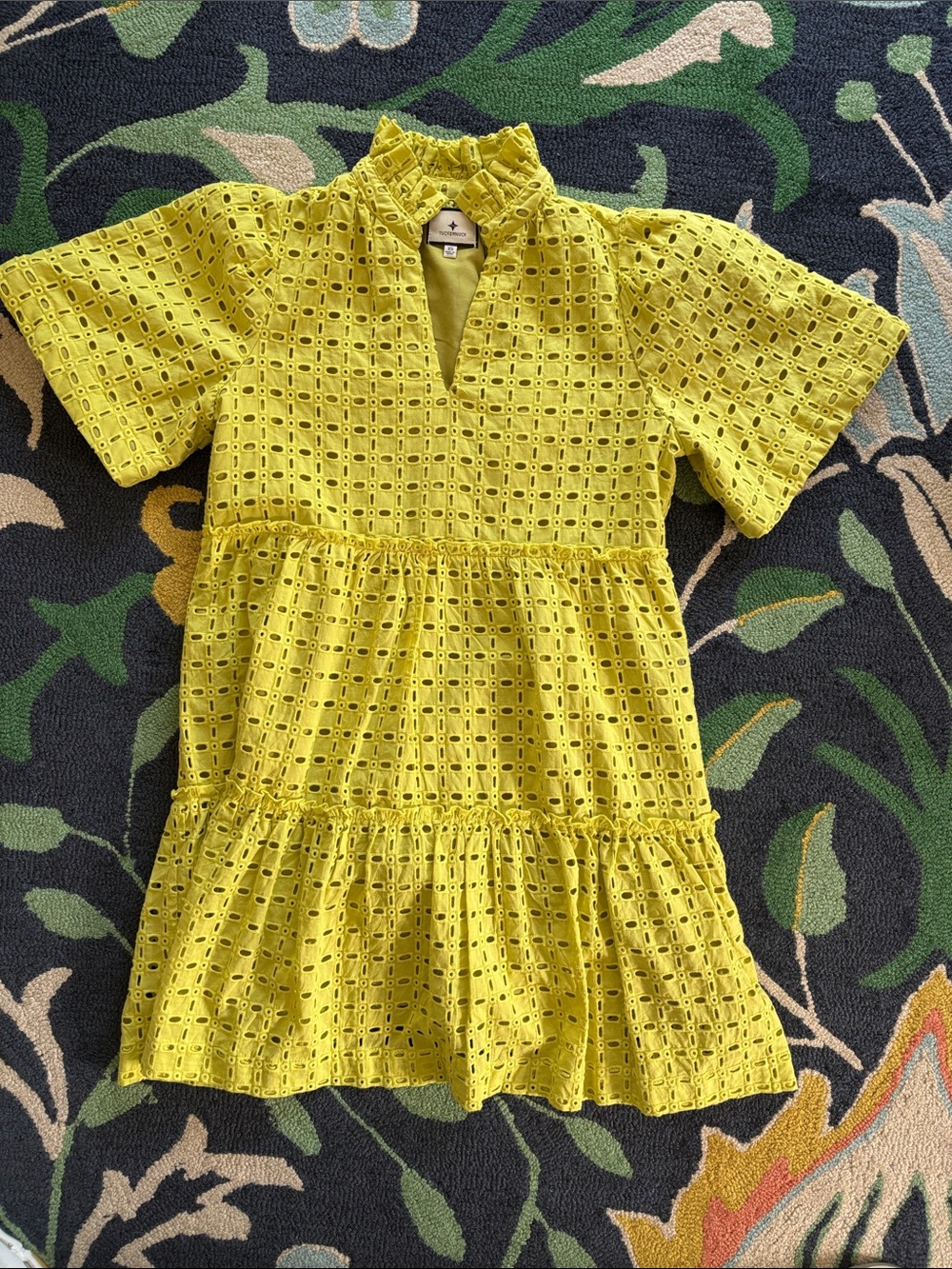 Tuckernuck Yellow Eyelet Tiered Dress Size XS